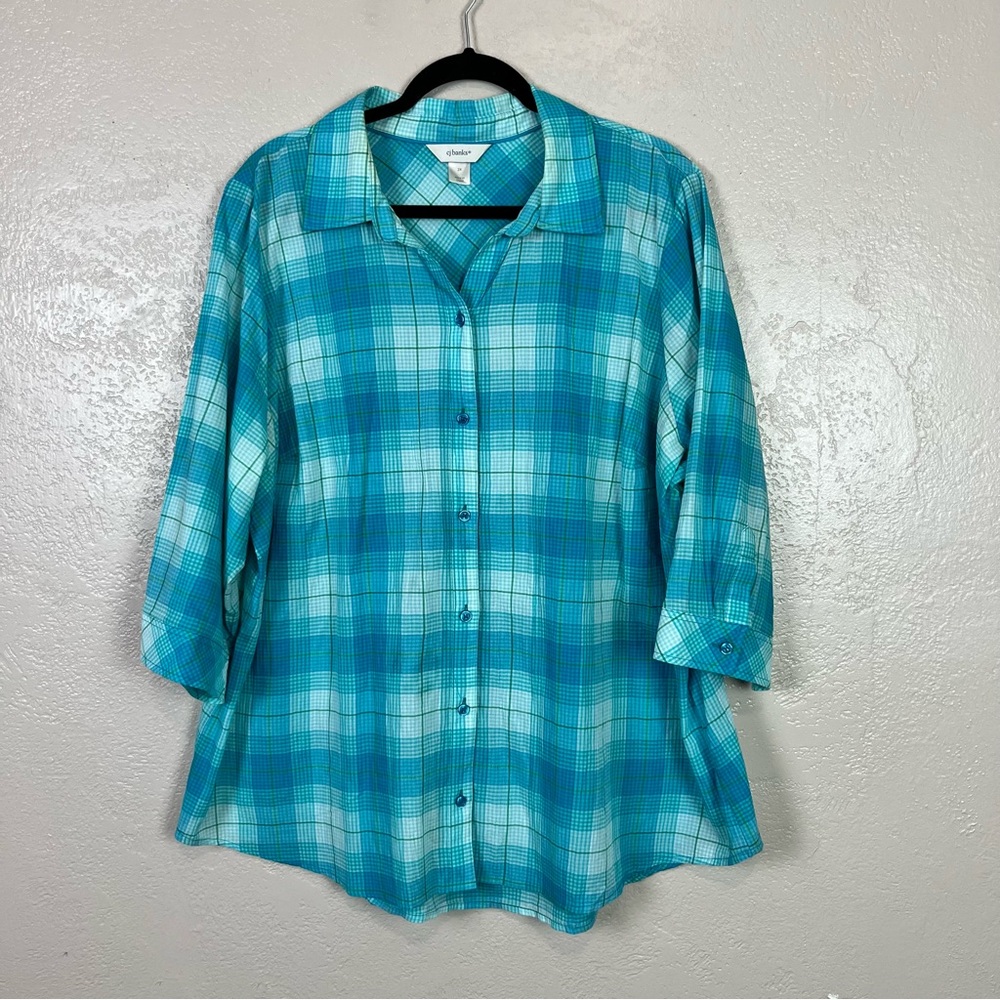 Christopher & Banks Shirt Top Women's XXL Blue Green Plaid 3/4 Sleeves 5 for $30 - Picture 14 of 15